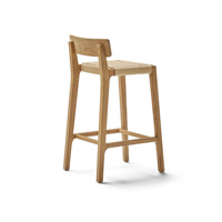 Tabouret de bar moderne avec structure en teck massif et assise en rotin tressé, écologique et durable, pour bar à domicile, hôtel, salon, usage extérieur