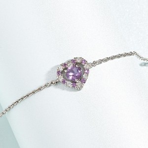 Twin Heart Lavender Amethyst <b>Charm</b> <b>Bracelet</b> Purple Gemstone Chain For Women 925 Sterling <b>Silver</b> February Birthstone Sentiment - Product Image 2
