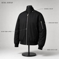 Blouson aviateur noir MA-1 imperméable en Taslan avec poignets et ourlet côtelés pour les voyages en plein air et le quotidien