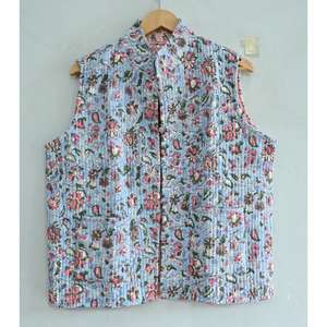 เสื้อกั๊กแจ็กเก็ตพิมพ์ลายดอกไม้สำหรับผู้หญิงแจ็คเก็ตผ้าฝ้ายสไตล์โบฮีเมียนเสื้อกั๊กแขนกุดผ้าฝ้ายแจ็คเก็ตผ้าฝ้ายพิมพ์ลายบล็อก - Product Image 2