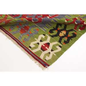 พรมตุรกีวินเทจขนาด 6x9.9 ฟุต พรมขนาดใหญ่ พรมขนสัตว์สีแดงเขียวลายปะติด - Product Image 5