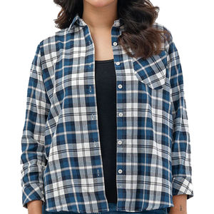 Chemise en flanelle décontractée à motif uni pour femmes avec manches larges, boutons sur le devant, caractéristiques écologiques et à séchage rapide - Product Image 1