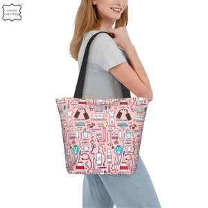 Sac fourre-tout en toile personnalisé sac à poignée en coton sacs à main fourre-tout en toile pour femmes sacs à main en toile en toile de coton biologique à la mode pour filles sac fourre-tout à bandoulière - Product Image 2
