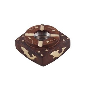 Cendrier en bois traditionnel fait main avec capuchon en laiton Forme ronde personnalisable Style design classique - Product Image 3