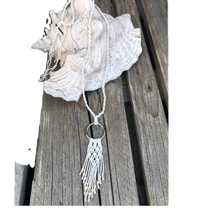 Collier long en macramé et bague en métal Collier pendentif en perles Collier ras du cou Colliers de pose Chaîne Cadeaux d'anniversaire pour maman amoureuse - Product Image 1