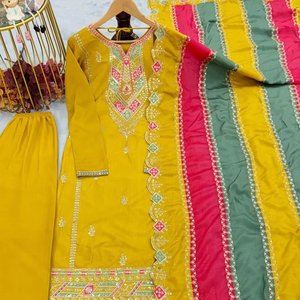 Vestido Anarkali/Salwar de Diseño Premium, Listo para Usar, Superventas, Diseño Colorido, Tela de Piel Sintética, Bordado con Hilo, para Fiestas de Invierno - Product Image 1