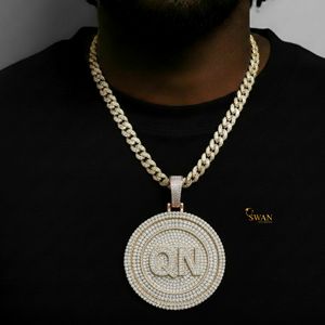 <b>Personalized</b> 925 Silver White <b>Gold</b> Lab Grown Diamond QN <b>Medallion</b> Pendant <b>Necklace</b> Iced Hip Hop Jewelry Stylish Luxury Gift Him - Product Image 5