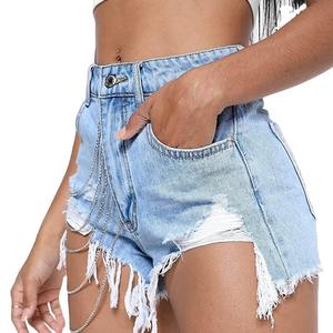 กางเกงขาสั้นผ้ายีนส์เอวสูงสำหรับผู้หญิงกางเกงขาสั้นเซ็กซี่ระบายอากาศได้ดีดีไซน์ใหม่ - Product Image 1