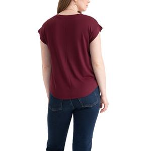 Camiseta informal para mujer, diseño transpirable con cuello en V, ajuste Regular, manga corta, teñido liso personalizado, alta calidad, venta al por mayor para el verano - Product Image 2