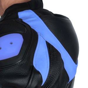 Chaqueta de moto de invierno de cuero de vaca negro y azul genuino para hombre, chaqueta de moto de carreras con protecciones blindadas CE para talla grande - Product Image 4