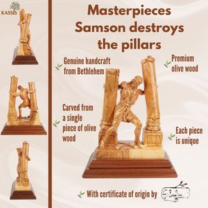Escultura de Samson Destruyendo los Pilares, Tallada a Mano en Madera de Olivo, 28 cm, Figura Cristiana Bíblica Hecha a Mano en Belén - Product Image 4