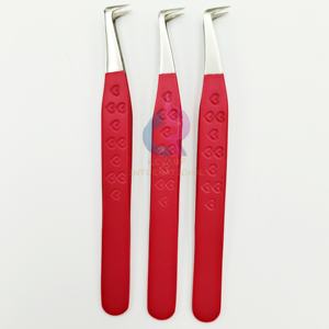 <b>High</b> Quality Custom Logo 90 Degree <b>Boot</b> Volume Tweezers Red Sustainable Stainless Steel Eyelash Extension Fiber Tip Tweezers - Product Image 1