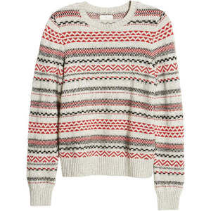 Pull décontracté à rayures Fair Isle pour femme de la marque Lucky Brand, respirant, mélange de coton et de laine, cardigan gris d'hiver - Taille M - Product Image 3