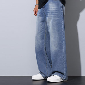 กางเกงยีนส์ทรงตรงเอวกลางผู้ชายแฟชั่นใหม่ สไตล์สตรีทแวร์ ผ้าโพลีเอสเตอร์/คอตตอน หนานุ่ม ดีไซน์สั่งทำพิเศษ สีเดนิมฟอก - Product Image 5