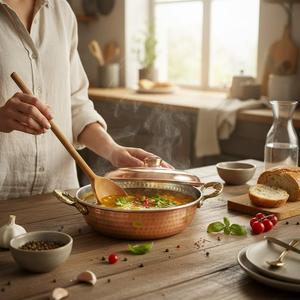 Poêle de cuisson commerciale en cuivre épais forgé à la main avec couvercle - Product Image 2