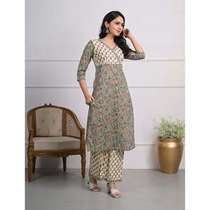 Green Cotton <b>Block</b> <b>Printed</b> Salwar Kameez Pant Set of 2 Elegant <b>Printed</b> Cotton Clothing - Product Image 3