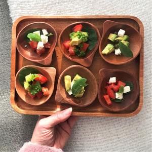 Dip Bowl and Tray Set for Spices Seasonings & Condiments Wooden Dipping Bowls Wood Sauce Dish - Product Image 1