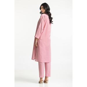 Conjunto Casual de Camisa con Lurex Rosa y Jacquard Adornado y Pantalones Cortos de Mezclilla, Talla XS, Sobre la Rodilla, Manga Tres Cuartos, Conjunto de 2 Piezas - Product Image 2