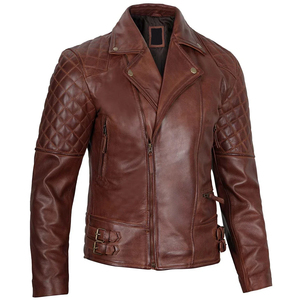 Men's Genuine <b>Leather</b> Slim Moto Biker <b>Jacket</b> Mandarin Collar Waterproof Zipper Closure <b>Winter</b> Outerwear - Product Image 6