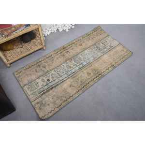 พรมขนแกะสไตล์วินเทจผ้าปะต่อสีเขียวเบจทำมือทรงสี่เหลี่ยมผืนผ้าสไตล์แอบสแตรกต์ผ้ากำมะหยี่ความสูงสำหรับวัยรุ่น2.2 x 4.5ft ปอกระเจา - Product Image 2