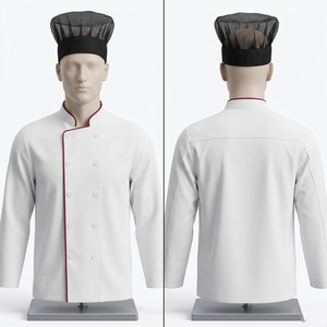 Premium Chef Cap Breathable Mesh Polyester Cotton 180 GSM <b>Black</b> White Adjustable Elastic Band Embroidered Logo - Product Image 1
