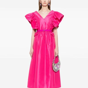 Vestido de baile sin mangas con cuello en V para mujer, bordado de perlas, cuentas lisas, teñido, superventas para primavera Otoño, hasta el suelo, drapeado - Product Image 1