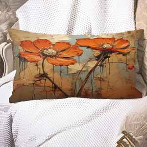 Almohada con estampado floral abstracto de margaritas y flores naranjas - Decoración moderna para el hogar, 16"x16" - 40x40 cm - Product Image 4