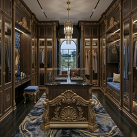 Ensemble de canapés classiques européens sur mesure, structure en bois sculpté, revêtement bleu à motifs, pour villa de luxe, hôtel, salon