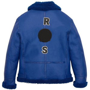 OEM High Quality Breathable Windproof Knitted Shearling Leather <b>Jacket</b> Men Blue Plus Size Casual Winter Fox Collar Zipper Fur - Product Image 2