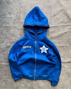 Sudadera con Capucha Azul de Algodón Oversize Estilo Vintage para Hombre, Gruesa, para Correr, Hip Hop, Invierno, Exterior, con Cordón y Bordado 3D - Product Image 2