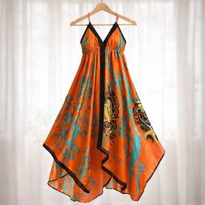 Floral Printed Casual Long Maxi Orange Scarf <b>Dress</b> - Product Image 1