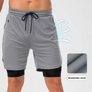 Nouvel arrivage de shorts de sport fitness double couche pour hommes avec logo personnalisé shorts de course à pied à motif solide vérification PayPal - Product Image 1