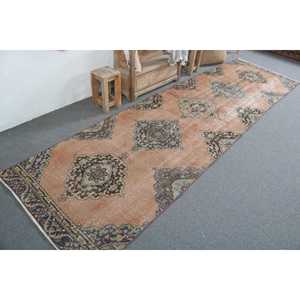 Vintage Turkish <b>Runner</b> <b>Rug</b> 3.2x11.6 ft (99x355 cm), Brown Striped <b>Rug</b> - Product Image 2