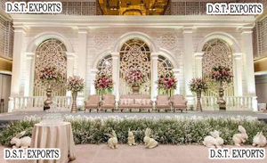 Grande scène de style victorien pour mariages indiens Acheter des cadres de cérémonie de fiançailles de style Jharokha à thème vintage blanc pour décor de scène - Product Image 6