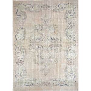 พรมขนสัตว์วินเทจขนาดใหญ่ Pae-2400 สีเบจ-น้ำตาล ลายดอกไม้ถักมือ สำหรับบ้าน-ทางเข้า ห้องโถง ห้องสี่เหลี่ยมผืนผ้า ขนาด 9x12 - Product Image 1