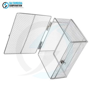 Stainless Steel Manual Wire <b>Mesh</b> <b>Basket</b> Locking Lid Durable Reusable Hospital Sterilization Storage Secure Surgical Instrument - Product Image 4