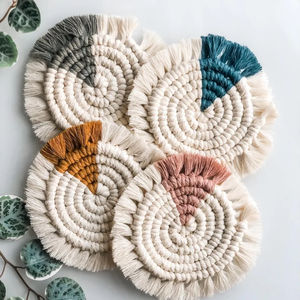 Ensemble de sous-verres en macramé à prix économique motif carré personnalisable fait à la main inde tapis de Table/coussin pour thé café vin - Product Image 1