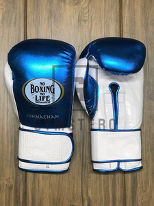 Guantes de Boxeo de Piel de Vacuno de Primera Calidad, Color Azul y Blanco, con Cierre de Velcro y Logotipo Personalizado, Marca No Life - Product Image 2