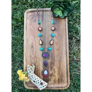 Collier Shawn Cayatineto en turquoise et pierres multicolores avec motif goutte d'eau pour cadeau, en argent sterling - Product Image 1