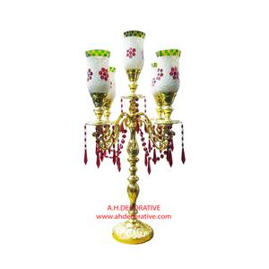 เชิงเทียนสีทองหยาบแบบ5แขนแท่นวางเทียนตกแต่งงานปาร์ตี้งานแต่งงานงานแฮนด์เมดเชิงเทียน - Product Image 2