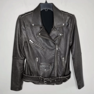 Veste de moto en cuir d'agneau véritable marron pour femmes Veste doublée à fermeture éclair de style motard pour femmes - Product Image 3