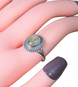 Anillo Clásico de Plata de Ley 925 para Mujer, con Gema de Rutilo Dorado, Estilo Boho, Hecho a Mano, Regalo para Mamá - Product Image 1