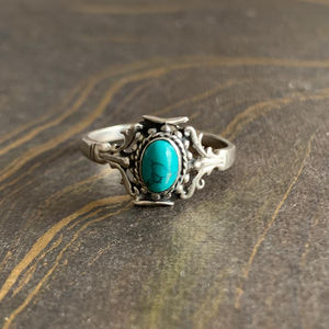 Designer <b>Turquoise</b> <b>Ring</b> (2.2 Grams) 18K Rose Gold Rhodium Plated Fashionable Trendy Bezel Setting Fine Quality Silvers Gift - Product Image 1