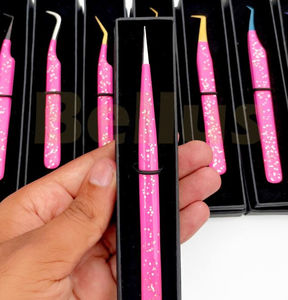 Ensemble de pinces à cils en acier inoxydable rose de qualité supérieure Emballage personnalisé inclus Outils de cils à volume droit à pointe inclinée - Product Image 1