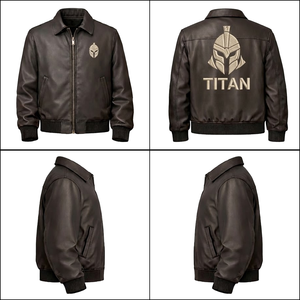 Chaqueta Varsity Unisex de Cuero Marrón Personalizada con Bordado Titan, Estilo Retro de Lujo, Ecológica y Transpirable con Frente de Lona - Product Image 6