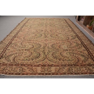 Tapis Kilim turc Vintage Beige Marron 6.3 X 9.2ft fait à la main laine Latex support classique Patchwork Design pour salon haut - Product Image 2