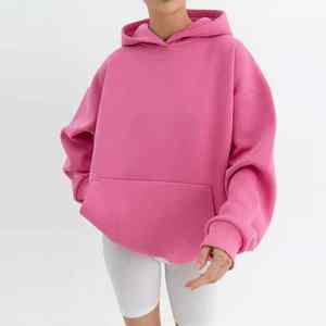 Sudadera con capucha de terciopelo largo de Invierno para mujer más vendida, ropa de calle teñida lisa, hombro caído sólido, Impresión de logotipo personalizado - Product Image 2