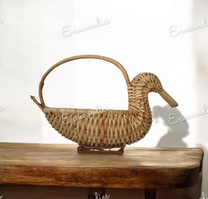 Handcrafted Bamboo & Wood Duck Shape Tokri Wicker <b>Basket</b> for Fruits & More Decorative Handmade For <b>Toys</b> With Handle - Product Image 4