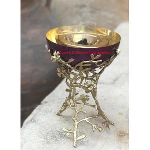 Brûleur d'encens floral en laiton fabriqué à la main de luxe avec bol en bois Brûleur Bakhoor Brûleur de Oud pour la décoration intérieure et l'aromathérapie - Product Image 4