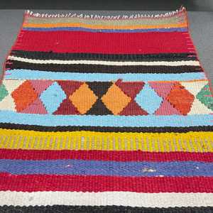 Turkish Vintage Patchwork Rug Eco Friendly Latex Backing 2.2x10.6 ft <b>Red</b> Blue <b>Wool</b> Rug - Product Image 3